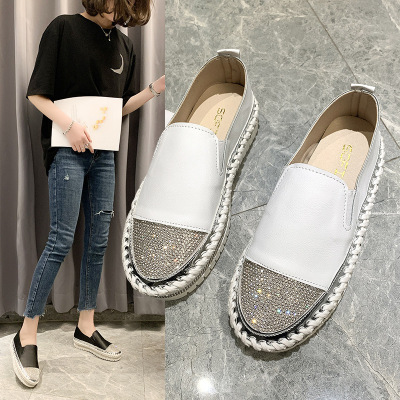 乐福鞋厚底平底水钻时尚女鞋新Loafers diamond women flat shoes