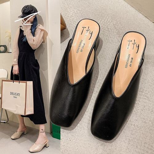 New Half Slippers Women's Summer Middle Heel Ladies Slippers