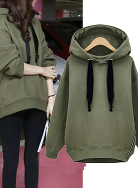 Women's hooded loose long sleeved pullover hoodie jacket top