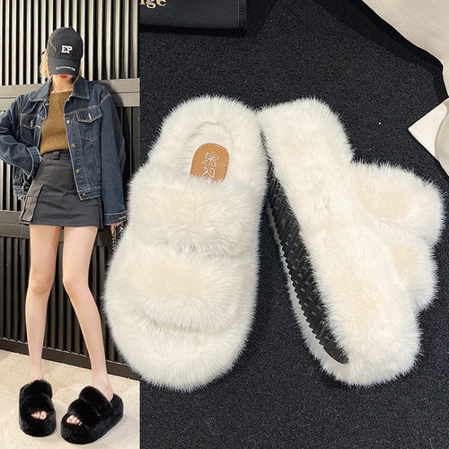 Thick soled Double Strips Women's Flat Bottom Warm sandals