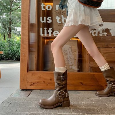 New Western belt buckle boots for women, mid length boots,