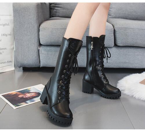 大码41中筒机车靴英伦马丁靴women martin boots high heel boots