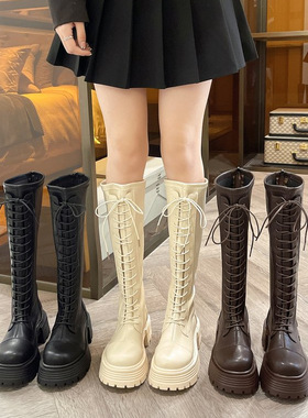 Tall knight boots for women, autumn winter thick soled boots