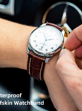 真皮牛皮手表带加粗线男蝴蝶扣适用天梭美度浪琴欧米茄万国积家dw