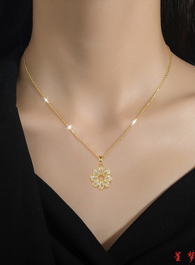 金色满钻花朵项链女百搭毛衣链