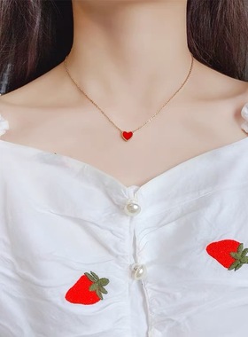 不掉色！小红心项链女