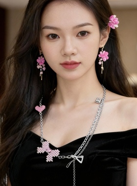 石秀堂原创设计粉色锆石项链女心形锁扣时尚百搭颈链甜酷高级感