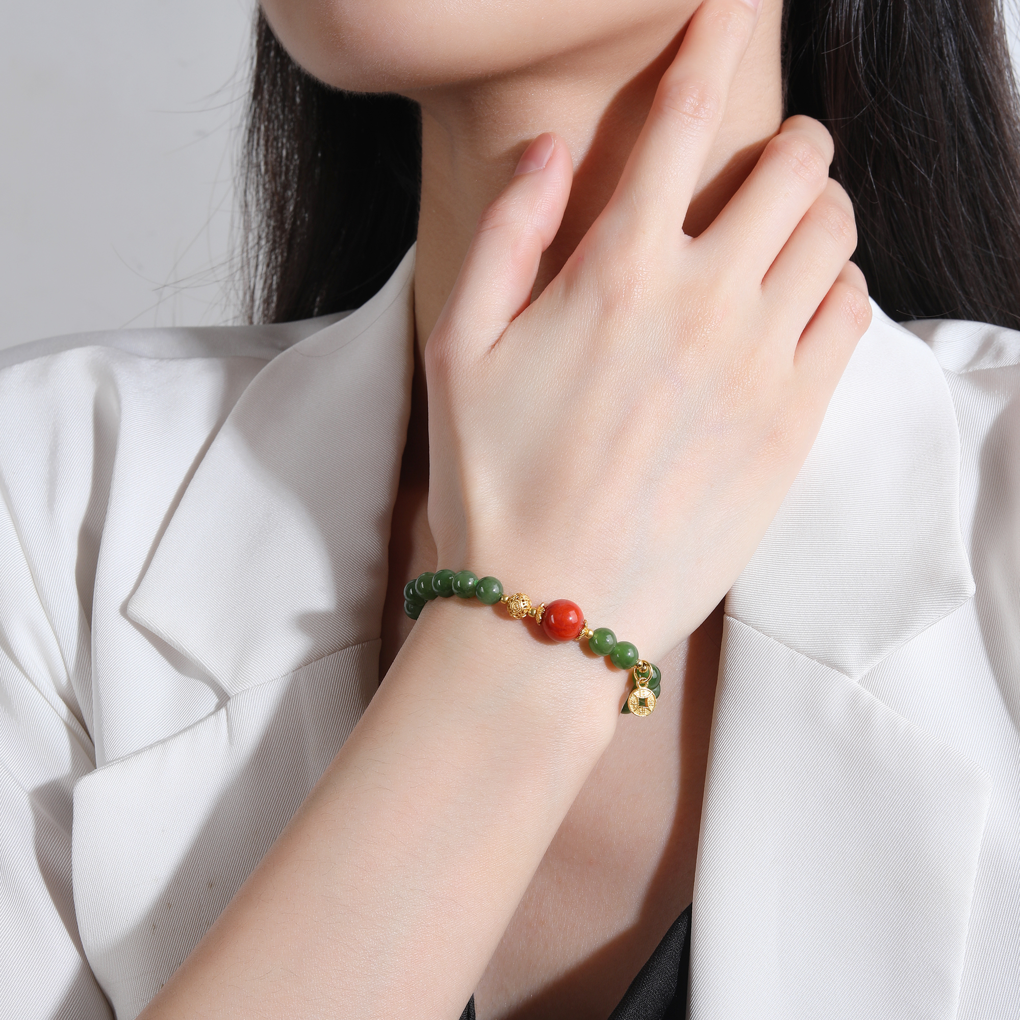 石秀堂原创设计天然碧玉南红玛瑙手链女款单圈手串正品带鉴定证书