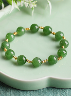 石秀堂原创设计碧玉满天星圆珠单圈和田玉手串正品【带鉴定证书】