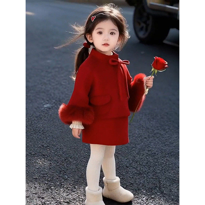女宝过年红色套装2026秋冬新款儿童洋气小香风毛呢外套背心裙拜年,童装/婴儿装/亲子装,套装,淘宝优惠券,粉丝福利购,淘宝优惠卷