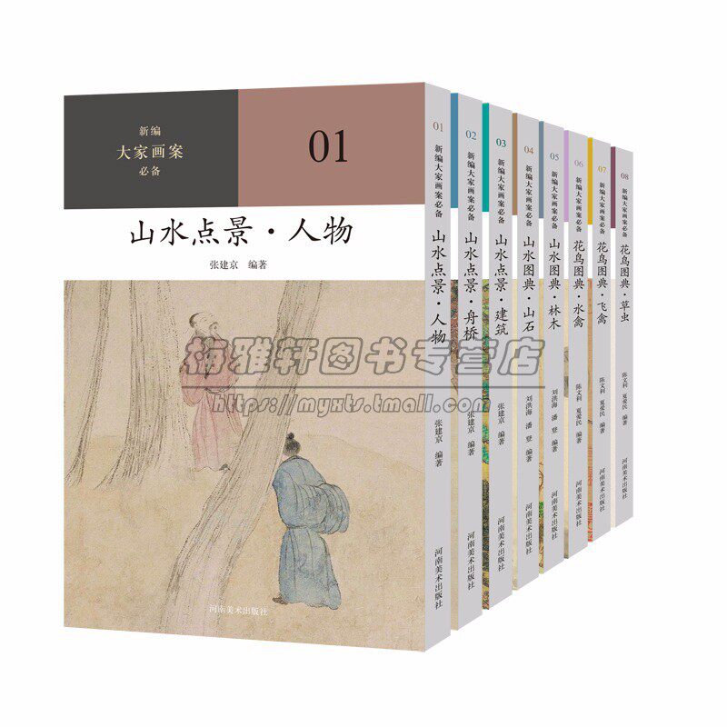 中国绘画名家经典画例系列8册 8传统国画绘画作品集山水花鸟人物画谱写意技法研究解读绘画图临摹学习用笔设色国画技法书籍
