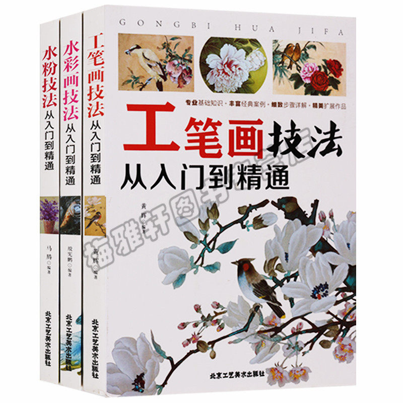 正版 绘画技法丛书(共3册) 工笔画技法从入门到精通 水彩画技法从入门到精通 水粉技法从入门到精通 北京工艺美术出版社图书
