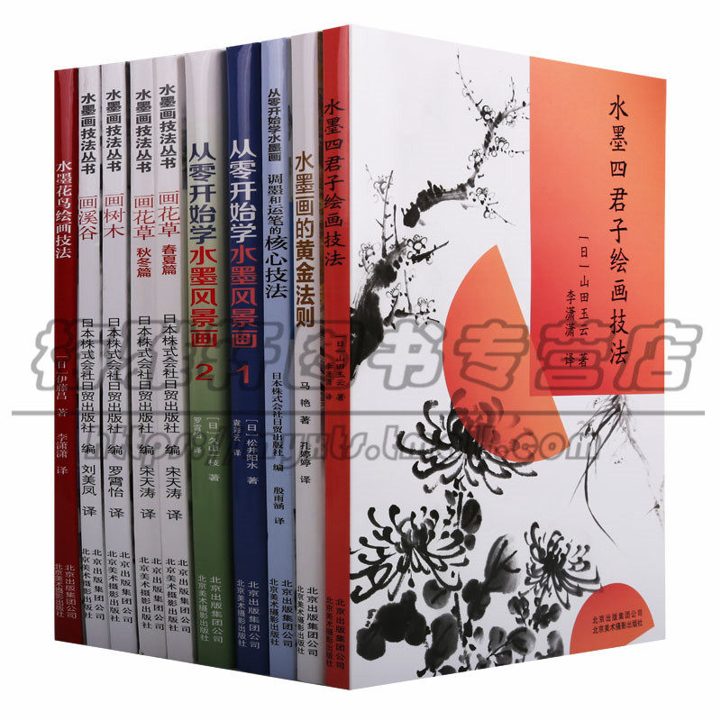 水墨画技法 十册  水墨写意山水花鸟风景画基础入门技法画法教程教材国画自学初学者如何怎么详解析起步骤临摹艺术绘画教程的书籍