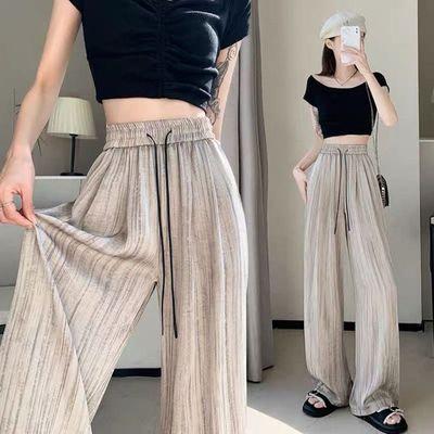 冰丝水墨画阔腿裤女夏季薄款裤子2025新款小个子休闲直筒裤凉凉裤