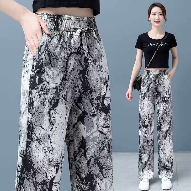 冰丝阔腿裤女夏季薄款高腰垂感直筒休闲裤子2024新款宽松大码长裤