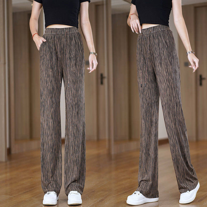 新中式扎染条纹冰丝裤女夏季休闲薄款西装凉凉外穿防晒直筒阔腿裤