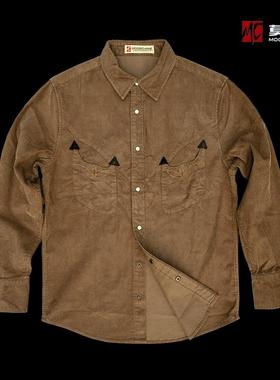 男士复古美式西部牛仔风格卡其色灯芯绒长袖衬衫阿美咔叽82525