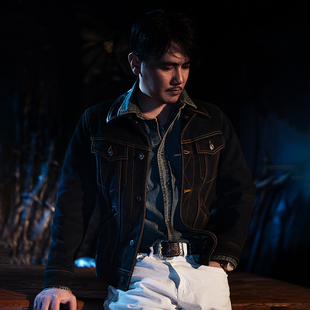 莫臣男士炭黑色头层牛皮短款夹克 翻领真皮皮衣春秋外套AN2417