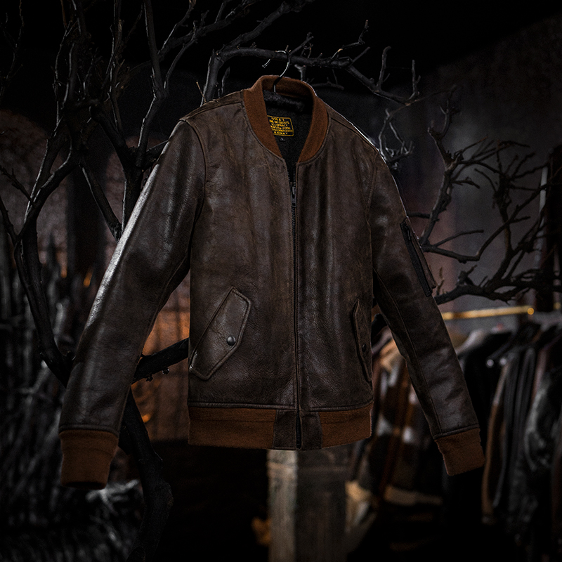 莫臣潮流美式修身棒球领夹克皮衣