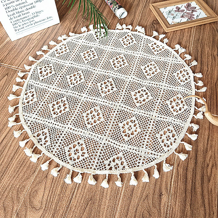 美式复古钩花蕾丝圆桌布田园镂空编织布艺台灯罩圆柱空调多用盖巾