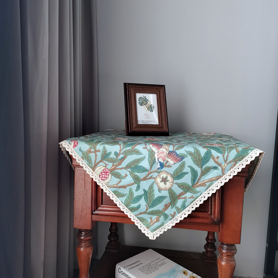 미국 농촌 목가적 인 면화와 리넨 벨벳 인쇄 된 침대 옆 테이블 코너 테이블 TV 전자 레인지 워터 디스펜서 방진 커버