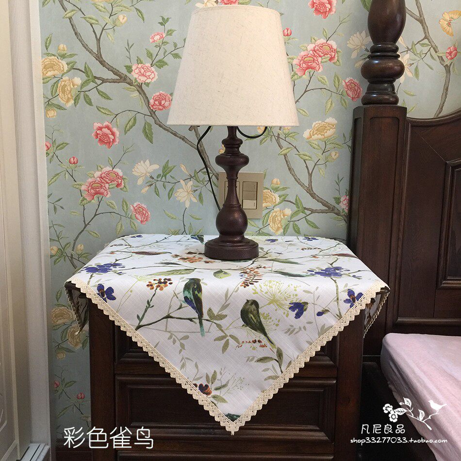 미국 중국어 목가적 인 면화와 린넨 인쇄 침대 옆 테이블 코너 테이블 TV 전자 레인지 워터 디스펜서 방진 커버 천