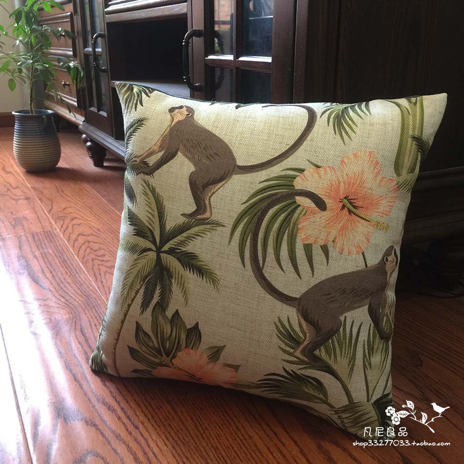 【新品】 美式乡村田园棉麻数码印花布艺居家车用办公抱枕靠垫套