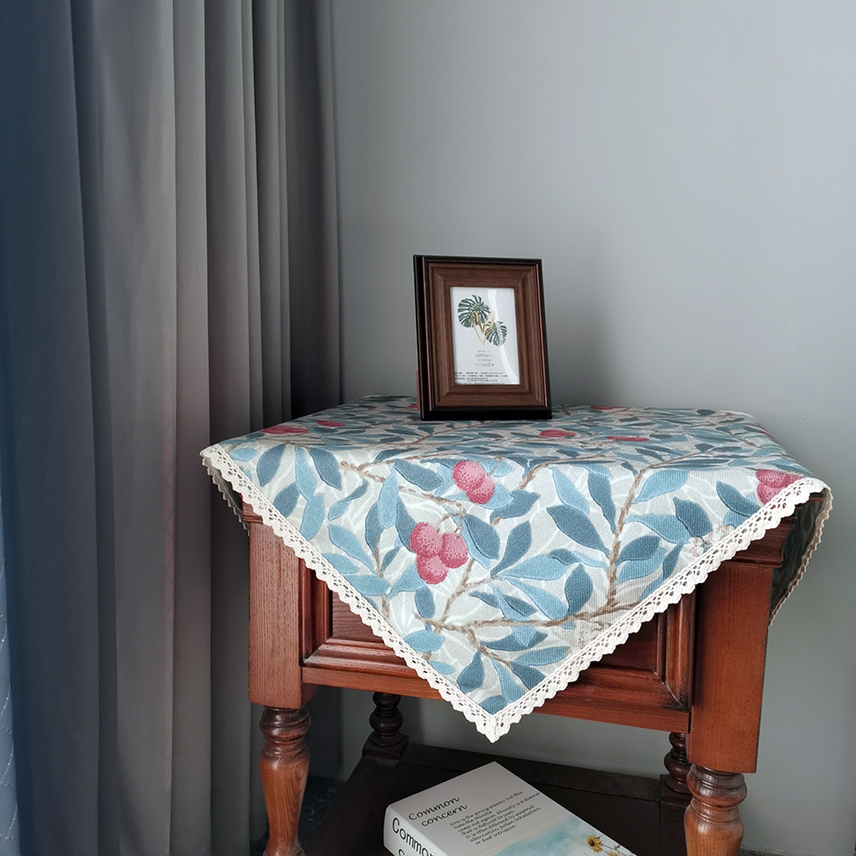 미국 농촌 목가적 인 면화와 리넨 벨벳 인쇄 된 침대 옆 테이블 코너 테이블 TV 전자 레인지 워터 디스펜서 방진 커버