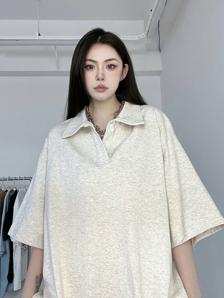 XZ607-1-DT513-P58控价78美式复古绣花款polo短袖T恤,女装T恤,星座607-1