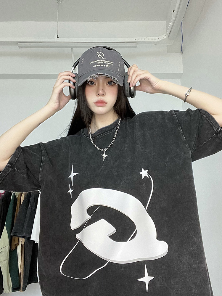 XZ607-1-DT518-P48控价59水洗印花短袖T恤,女装T恤,星座607-1