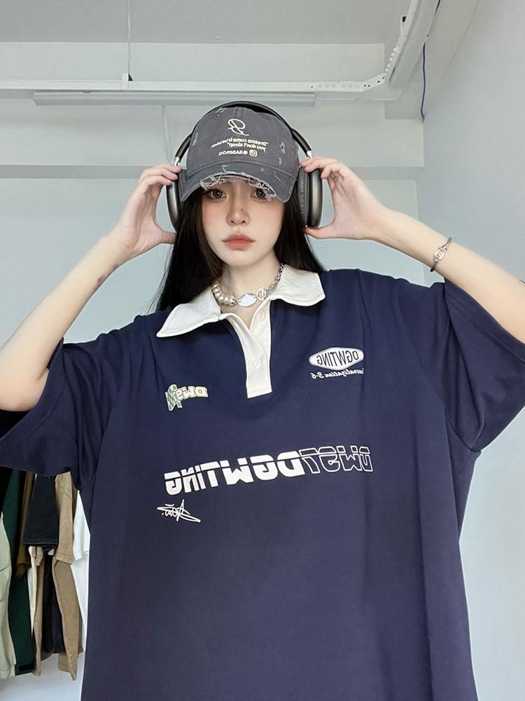 XZ607-1-DT515-P58控价78印花拼色polo款短袖T恤,女装T恤,星座607-1