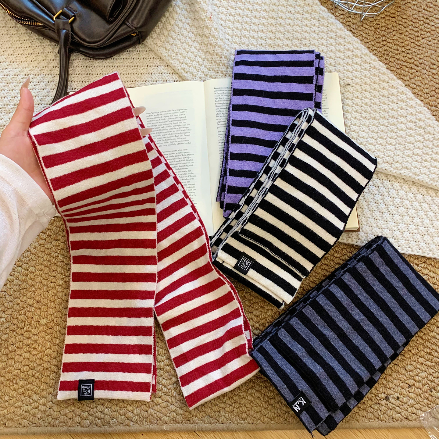 秋冬季保暖百搭条纹围巾围脖女