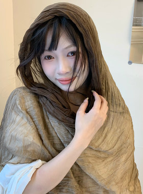 春秋季复古百搭褶皱围巾头巾披肩