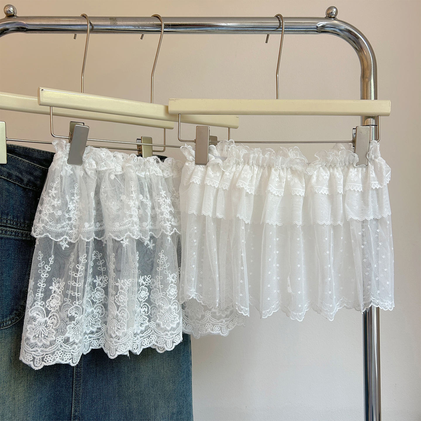 春夏季小众白色蕾丝屁帘半身裙女