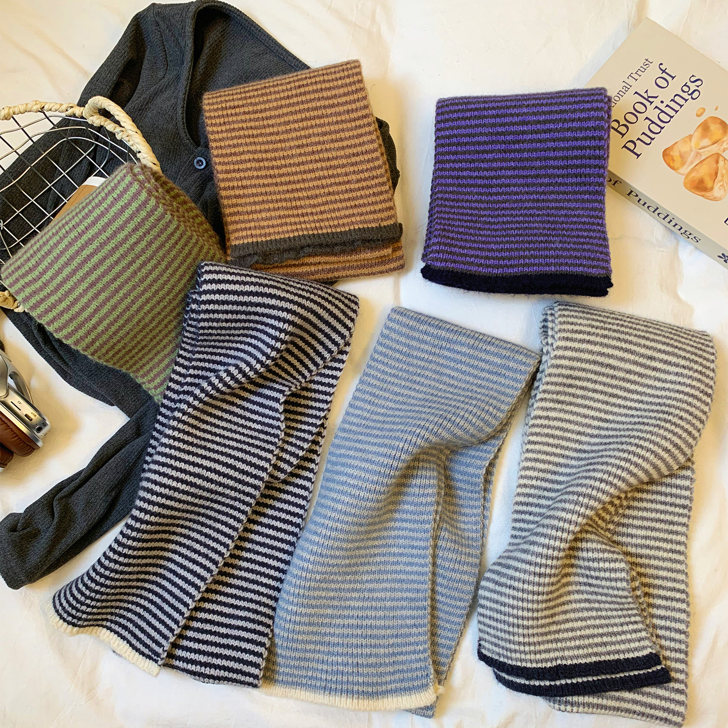 韩系复古百搭针织条纹围巾女秋冬季保暖防寒防风高级感护颈围脖,服饰配件/皮带/帽子/围巾,围巾/丝巾/披肩,淘宝优惠券,粉丝福利购,淘宝优惠卷