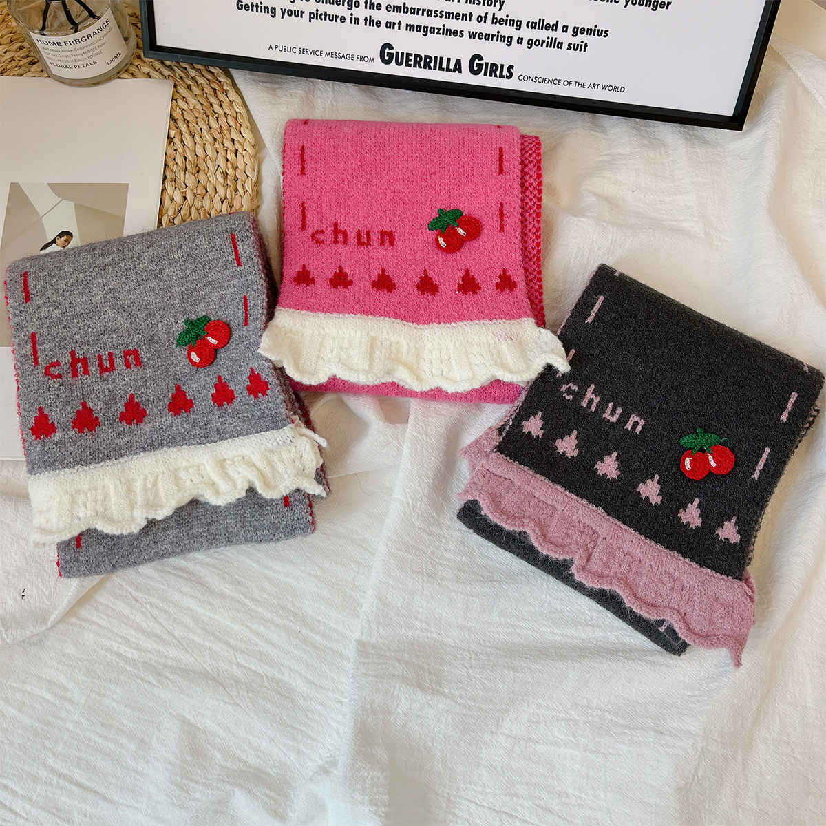 10%绵羊绒日系甜美可爱小樱桃围巾女秋冬季学生保暖护颈花边围脖,服饰配件/皮带/帽子/围巾,围巾/丝巾/披肩,淘宝优惠券,粉丝福利购,淘宝优惠卷