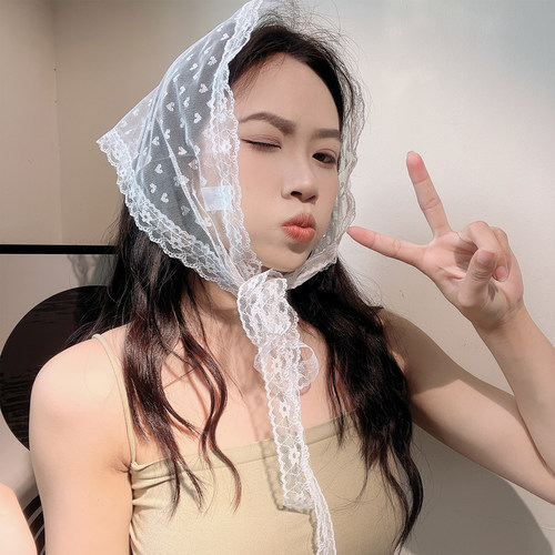 头巾蕾丝三角巾清甜女士夏季