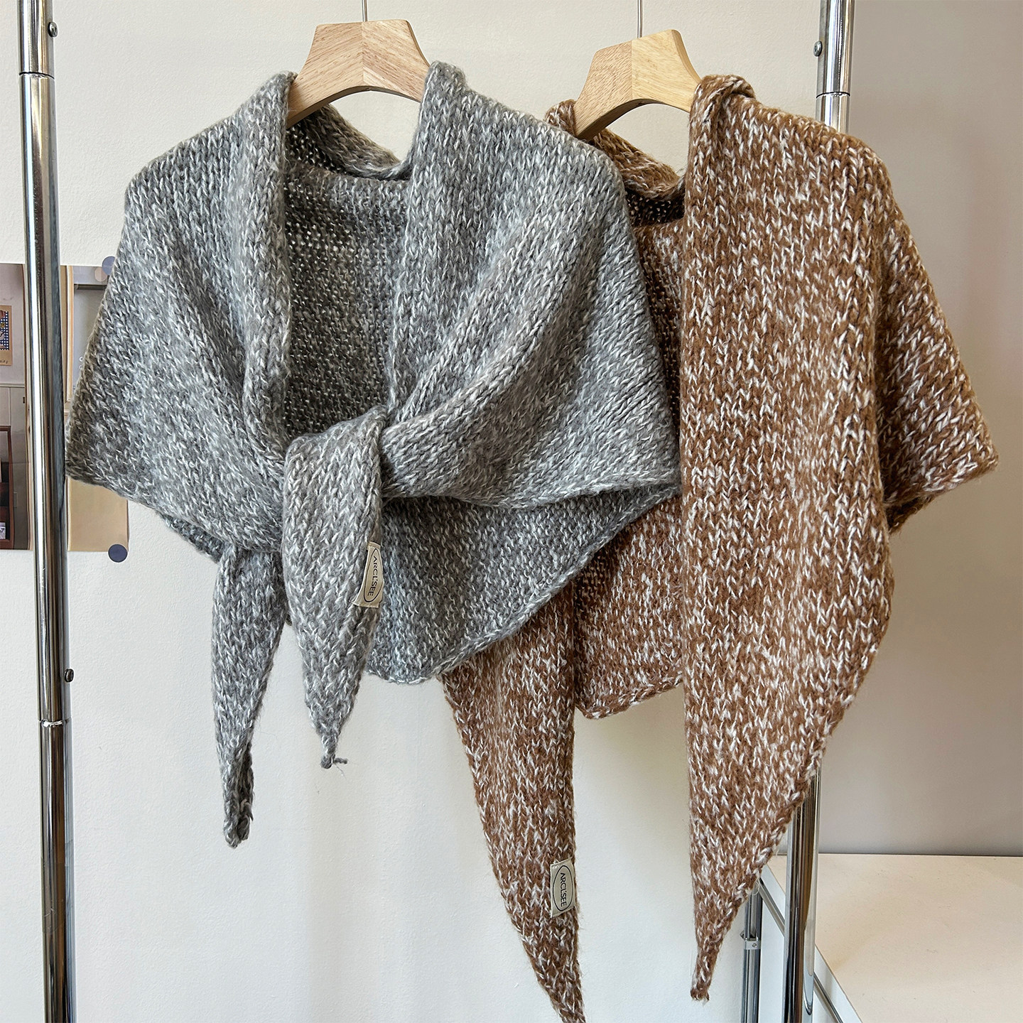 秋冬季韩系针织三角巾围巾外搭