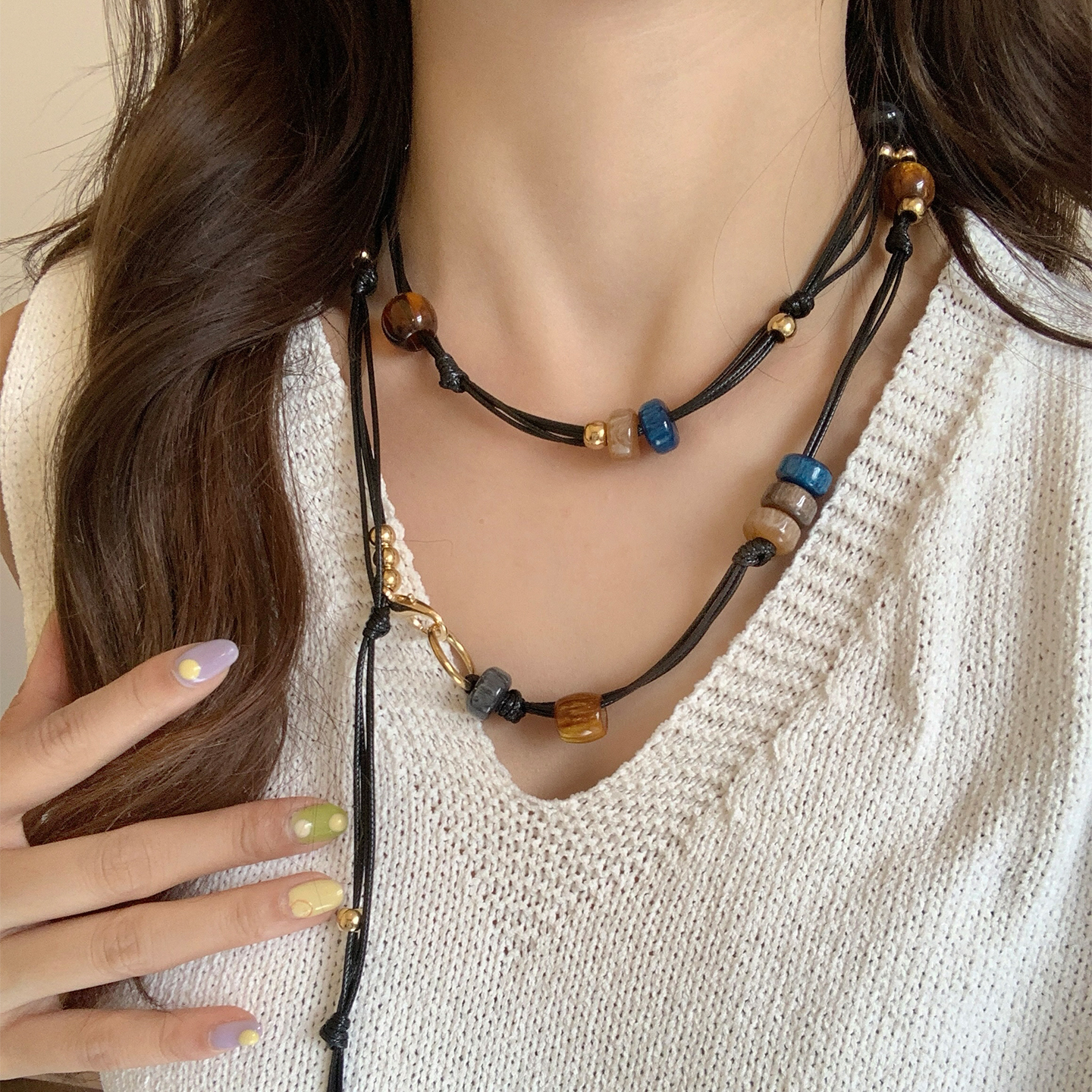 薛凯奇同款百搭编织细腰带打结绳子串珠腰链系腰腰带围巾项链配饰