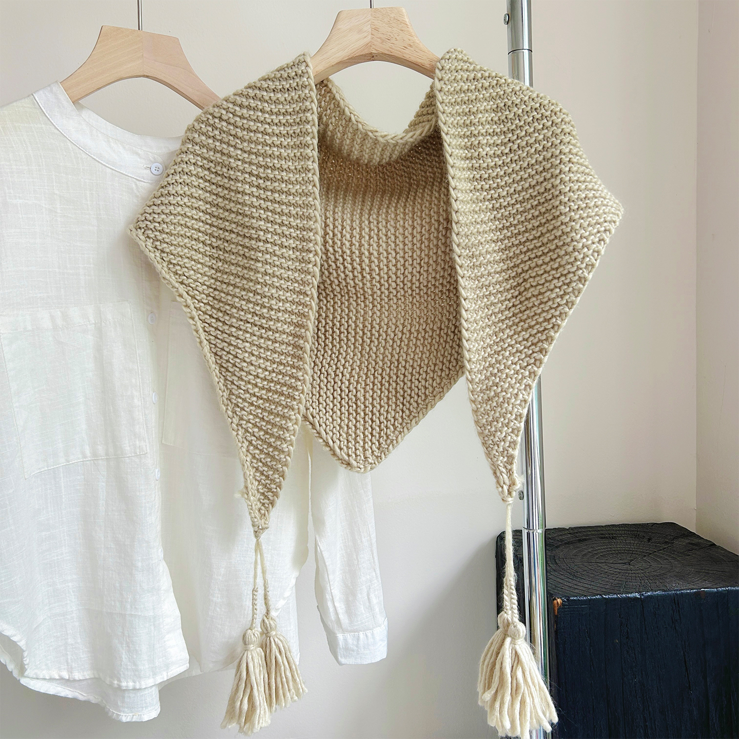 春夏季文艺针织流苏三角巾披肩女