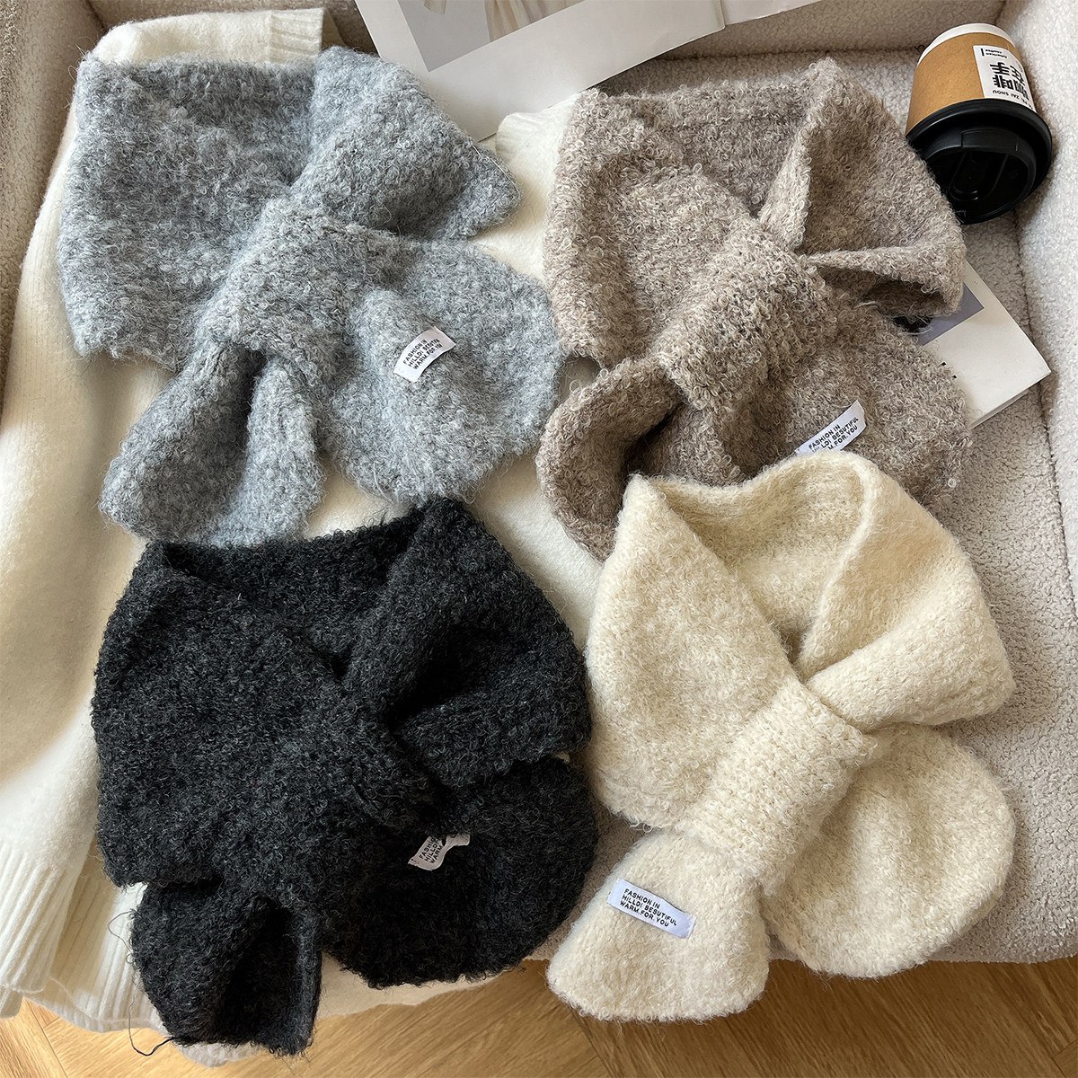 韩版ins软糯毛线交叉围脖女秋冬新款纯色百搭保暖防寒护颈小围巾,服饰配件/皮带/帽子/围巾,围巾/丝巾/披肩,淘宝优惠券,粉丝福利购,淘宝优惠卷