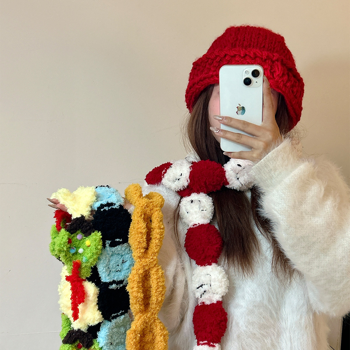 可爱圣诞树笑脸围巾毛线手工diy编织女冬季保暖百搭装饰护颈围脖,服饰配件/皮带/帽子/围巾,围巾/丝巾/披肩,淘宝优惠券,粉丝福利购,淘宝优惠卷