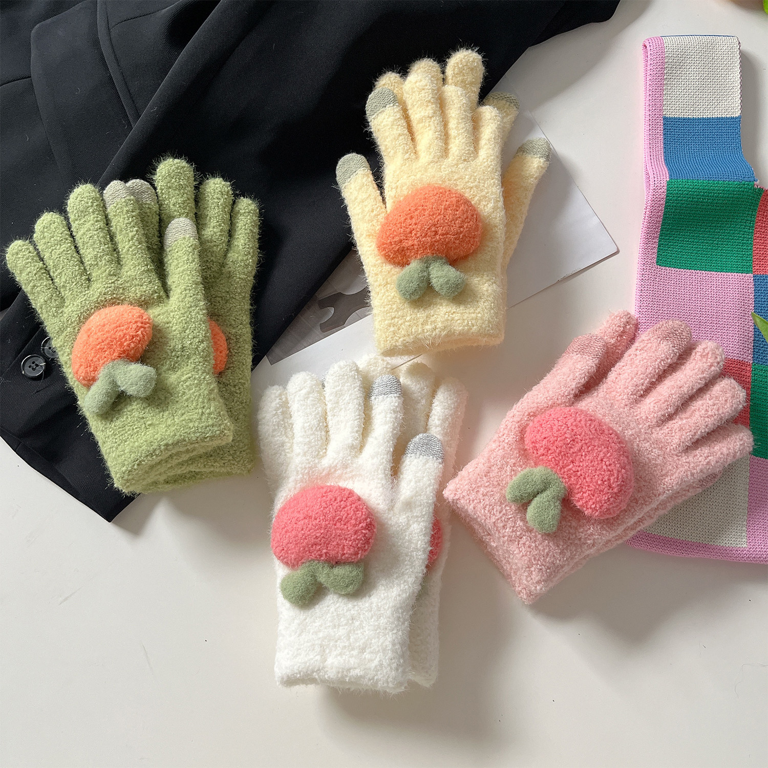 新款可爱桃子针织毛线手套女冬季小清新触屏五指保暖毛绒骑行护手,服饰配件/皮带/帽子/围巾,手套,淘宝优惠券,粉丝福利购,淘宝优惠卷