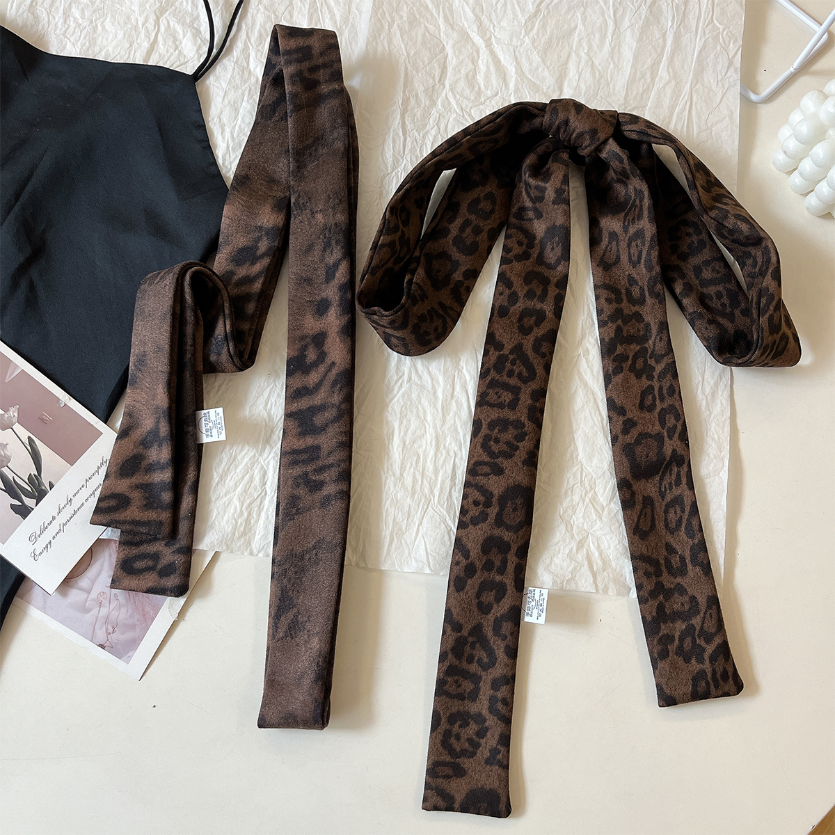 韩版细窄长款Y2k豹纹毛绒围巾