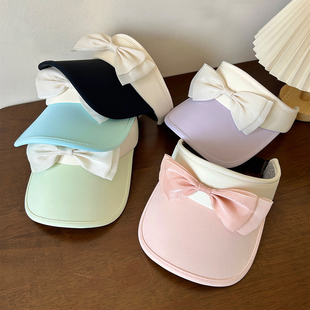 2026时尚百搭空顶帽子女夏季蝴蝶结绑带大帽檐遮阳防晒帽太阳帽子