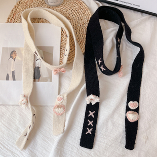 饰窄版 韩版 百搭保暖装 时尚 细围脖 甜美可爱千禧风长条围巾女秋冬季