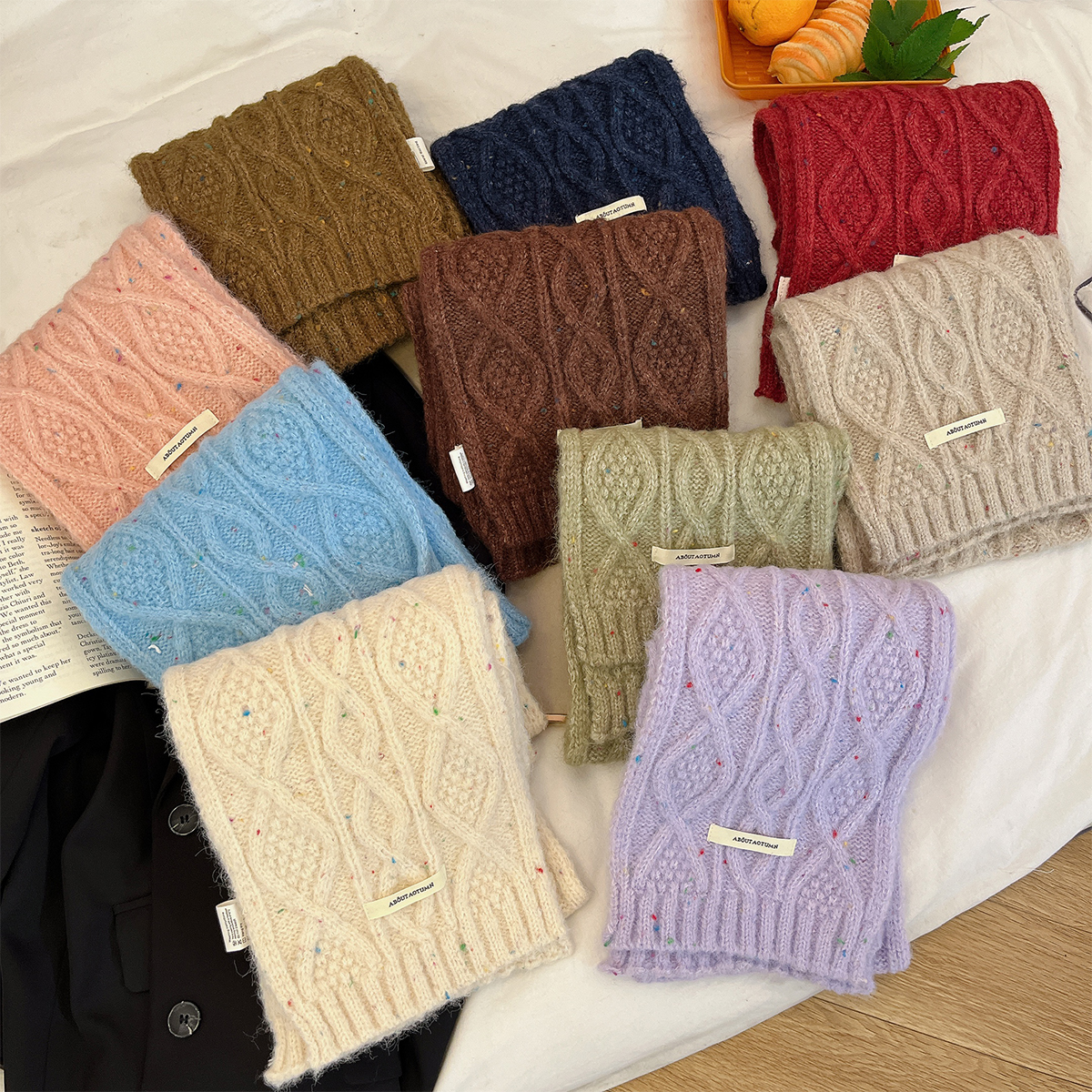 麻花纹针织软糯围巾女秋冬季韩版百搭高级感学生加厚保暖护颈围脖