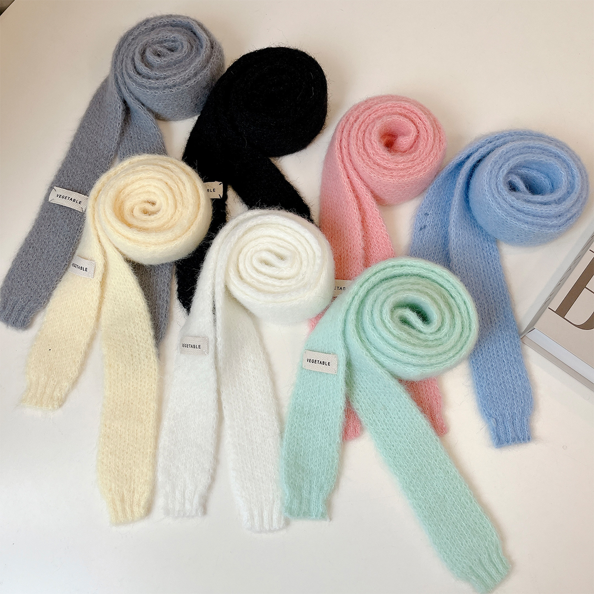 韩版纯色软糯细窄长条围巾女秋冬y2k辣妹高级感百搭装饰针织围脖