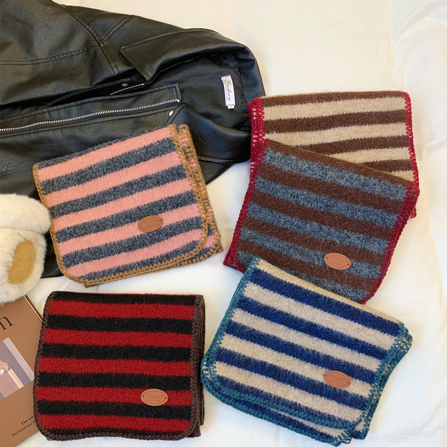 2025韩版条纹针织围巾女秋冬季保暖防寒百搭氛围感围脖装饰外搭,服饰配件/皮带/帽子/围巾,围巾/丝巾/披肩,淘宝优惠券,粉丝福利购,淘宝优惠卷