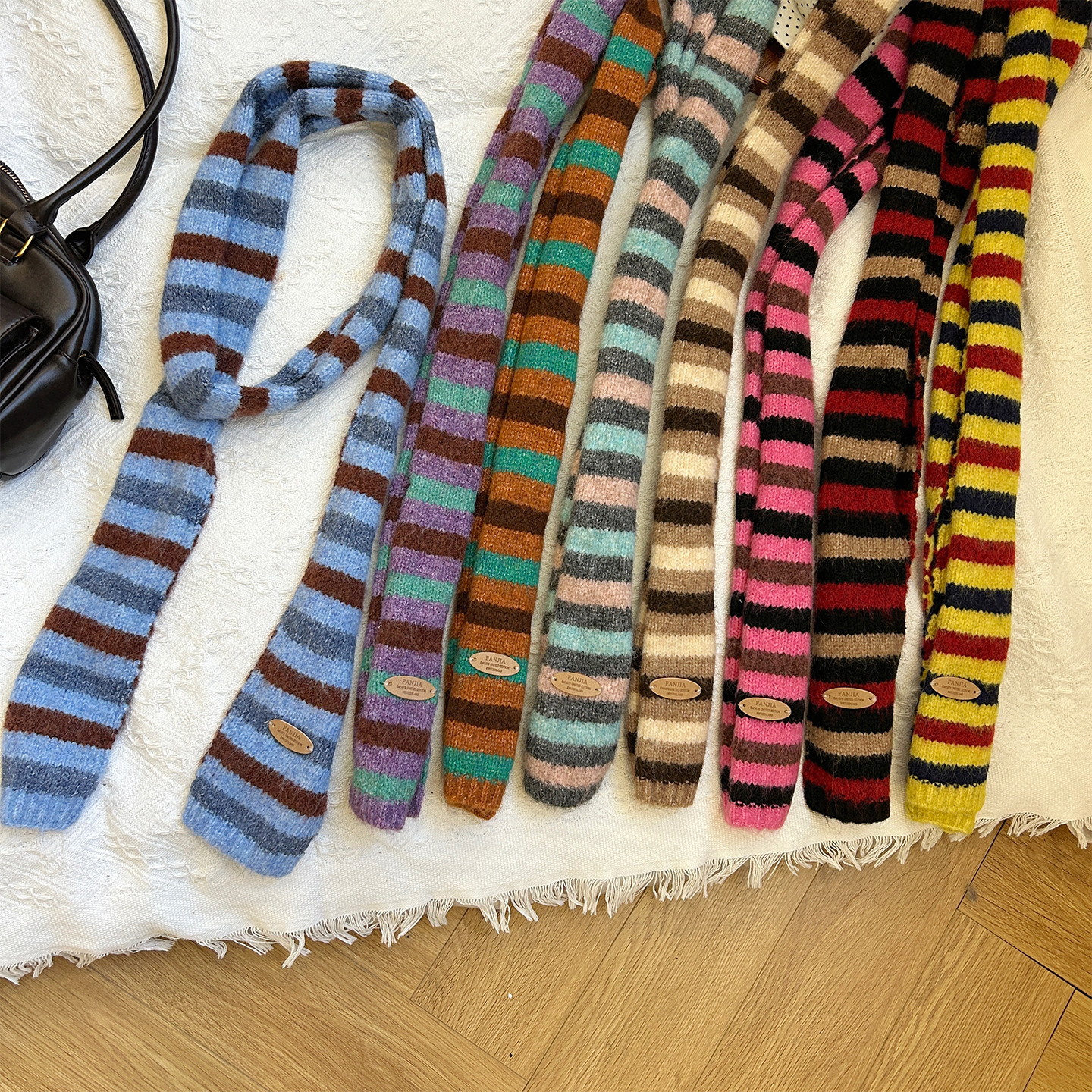 韩版时髦y2k条纹细窄长款围巾女秋冬季保暖百搭高级感装饰围脖潮